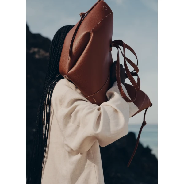 Polène Cyme in Textured Cognac Bag, view 6 | Totes & Top-Handle Bags | Coveti