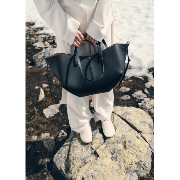 Polène Cyme in Textured Deep Blue Bag, view 3 | Totes & Top-Handle Bags | Coveti