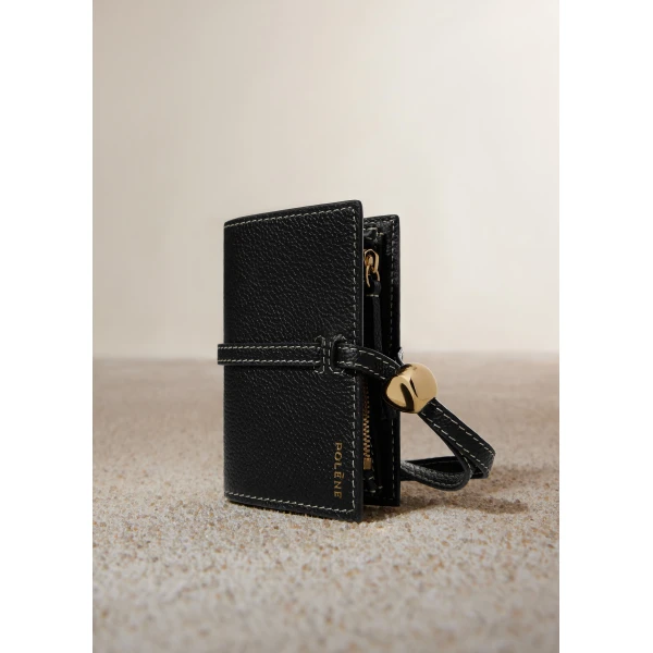 Polène Kayé Card Holder in Textured Black, view 2 | Wallets & Purses | Coveti
