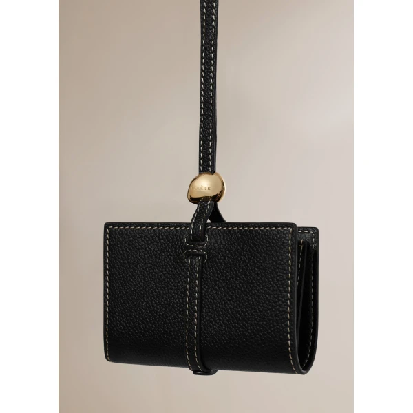 Polène Kayé Card Holder in Textured Black, view 3 | Wallets & Purses | Coveti