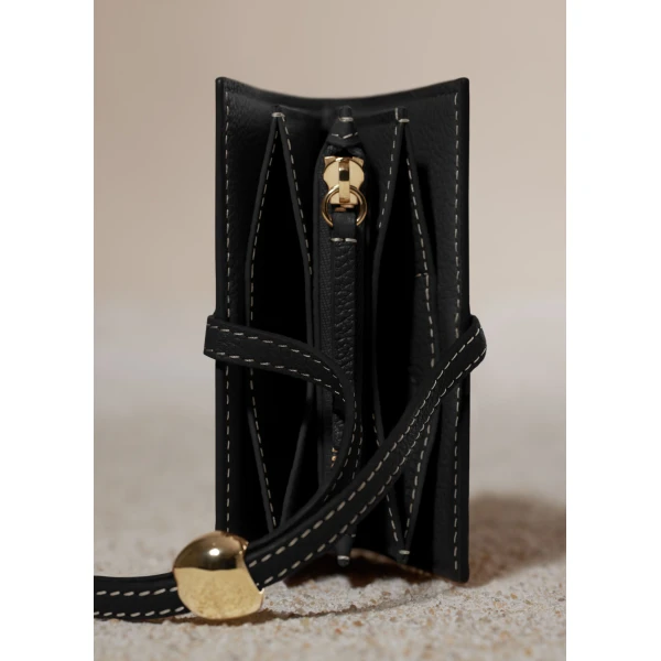 Polène Kayé Card Holder in Textured Black, view 5 | Wallets & Purses | Coveti