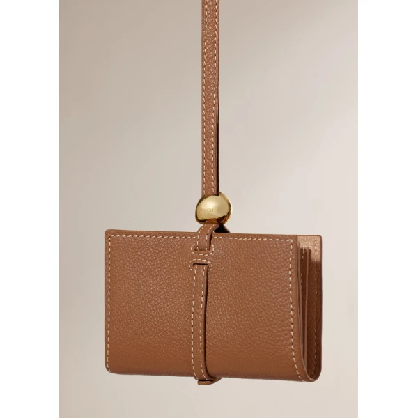 Polène Kayé Card Holder in Textured Duo Camel, view 3 | Wallets & Purses | Coveti