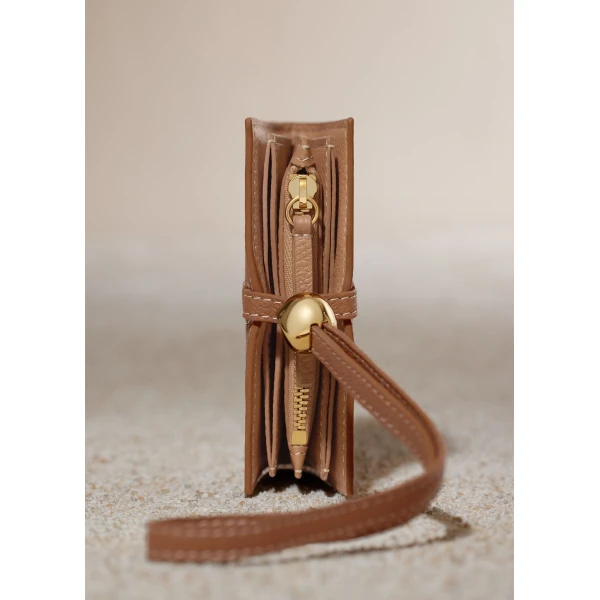 Polène Kayé Card Holder in Textured Duo Camel, view 4 | Wallets & Purses | Coveti