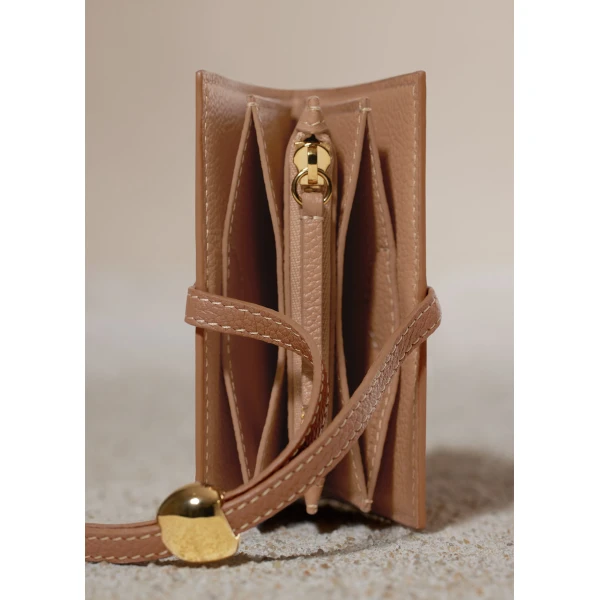 Polène Kayé Card Holder in Textured Duo Camel, view 5 | Wallets & Purses | Coveti