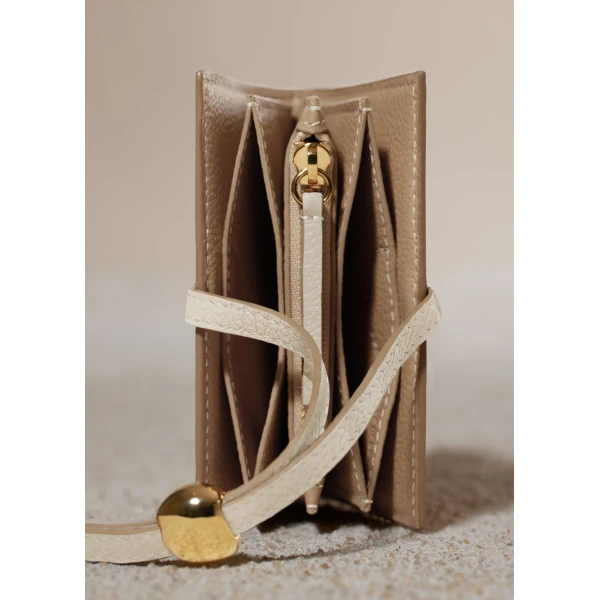Polène Kayé Card Holder in Textured Duo Chalk, view 5 | Wallets & Purses | Coveti