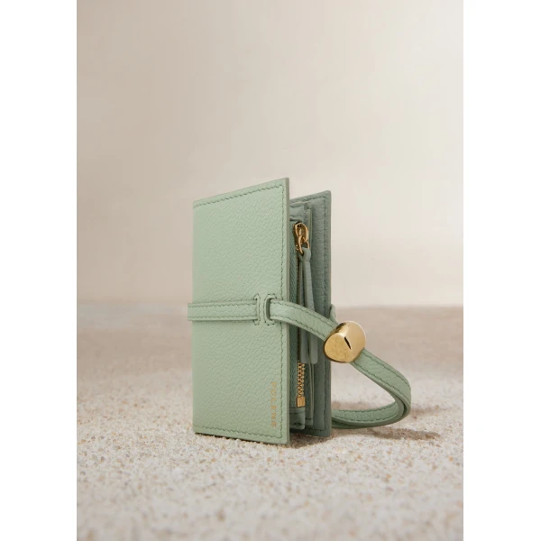 Polène Kayé Card Holder in Textured Duo Fresh Almond, view 2 | Wallets & Purses | Coveti