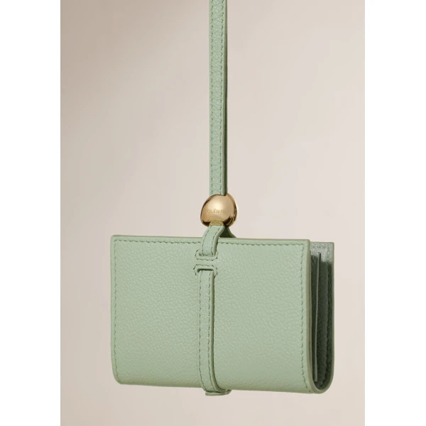 Polène Kayé Card Holder in Textured Duo Fresh Almond, view 3 | Wallets & Purses | Coveti
