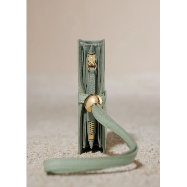 Polène Kayé Card Holder in Textured Duo Fresh Almond, view 4 | Wallets & Purses | Coveti