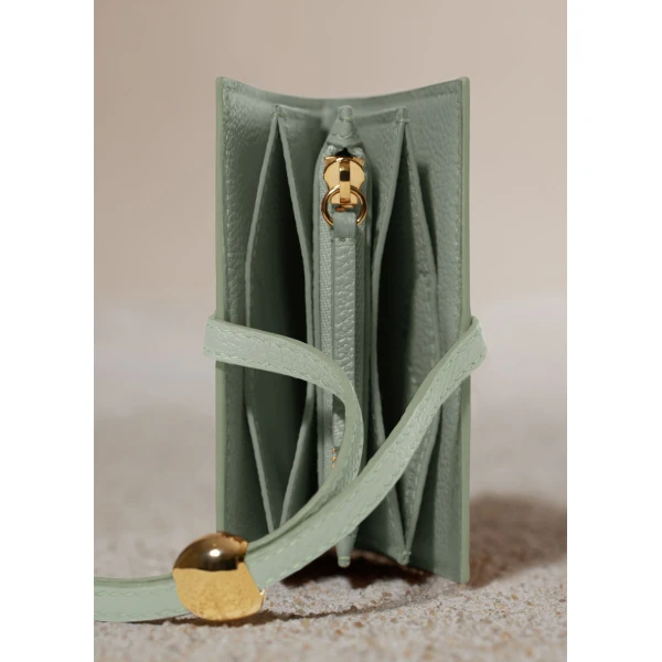 Polène Kayé Card Holder in Textured Duo Fresh Almond, view 5 | Wallets & Purses | Coveti