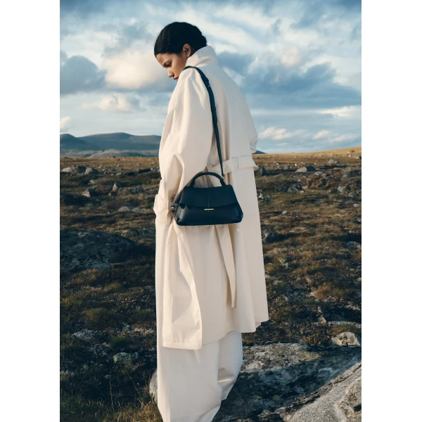 Polène Mokki Mini in Textured Deep Blue Bag, view 2 | Mini Bags | Coveti
