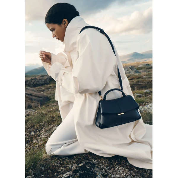 Polène Mokki Mini in Textured Deep Blue Bag, view 3 | Mini Bags | Coveti