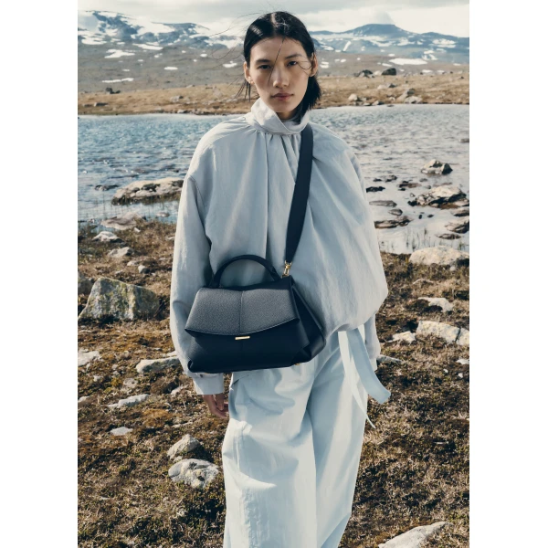 Polène Mokki in Textured Deep Blue Bag, view 2 | Shoulder & Crossbody Bags | Coveti