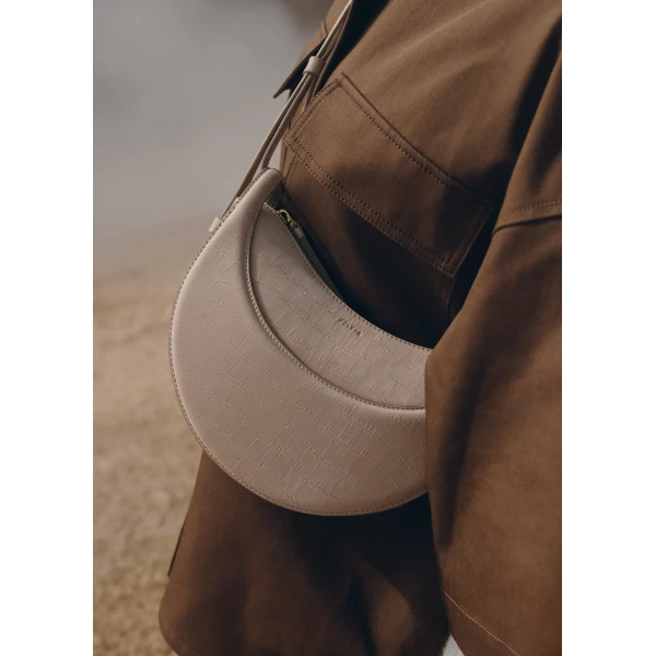 Polène Numéro Dix in Crocodile Nubuck Taupe Bag, view 3 | Shoulder & Crossbody Bags | Coveti