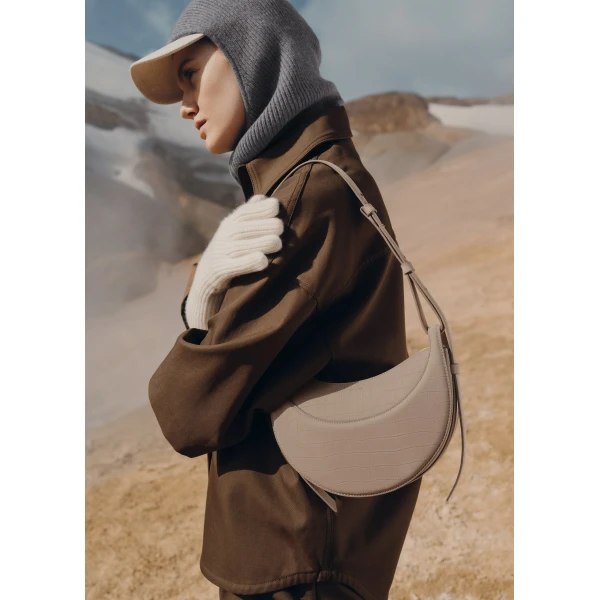 Polène Numéro Dix in Crocodile Nubuck Taupe Bag, view 5 | Shoulder & Crossbody Bags | Coveti