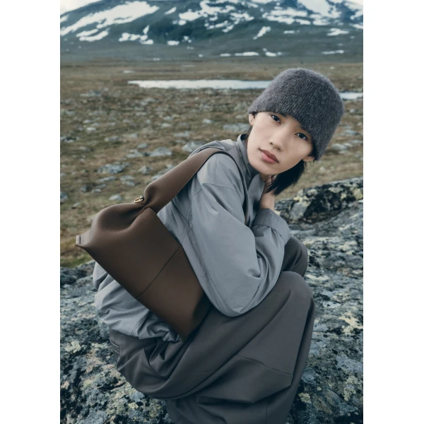 Polène Numéro Neuf East West in Textured Candied Chestnut Bag, view 3 | Shoulder & Crossbody Bags | Coveti