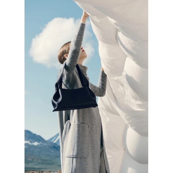 Polène Numéro Neuf East West in Textured Deep Blue Bag, view 2 | Shoulder & Crossbody Bags | Coveti
