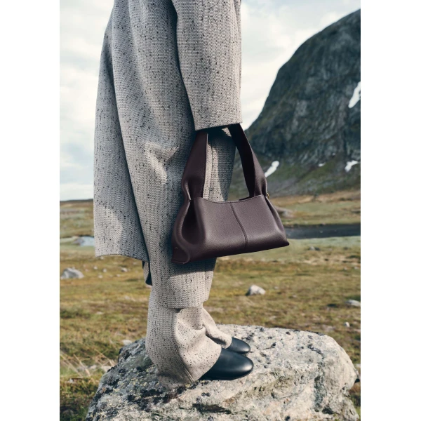 Polène Numéro Neuf East West in Textured Plum Bag, view 2 | Shoulder & Crossbody Bags | Coveti