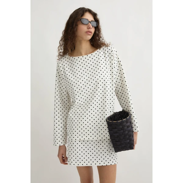 Posse Bea Long Sleeve Top in Cream Black Polka Dot | Long Sleeve | Coveti, view 2