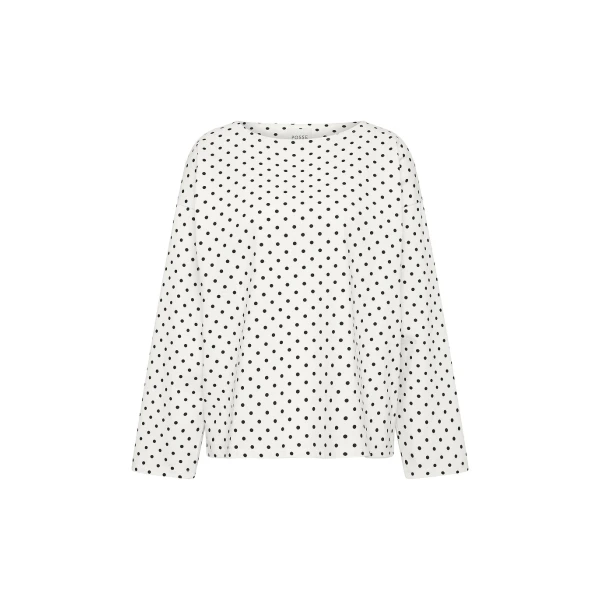 Bea Long Sleeve Top in Cream Black Polka Dot