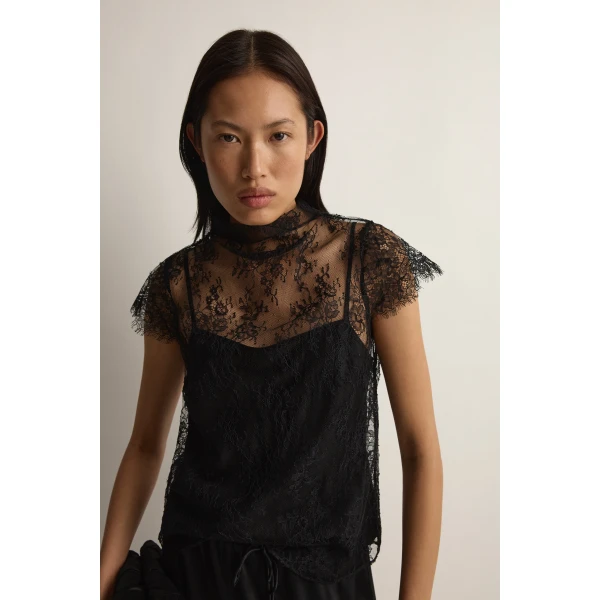 Posse Blake Lace Tee in Black | T-shirts | Coveti, view 2