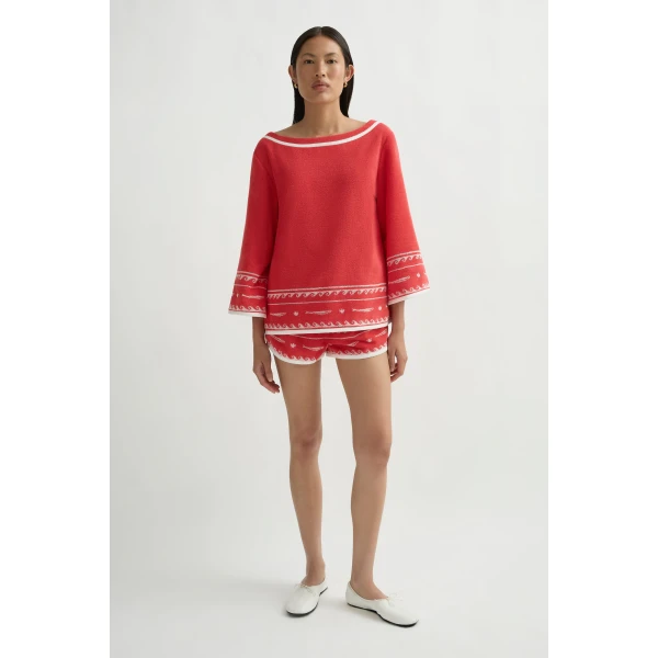Posse Cody Top in Red Ivory Fish | Tops | Coveti, view 2