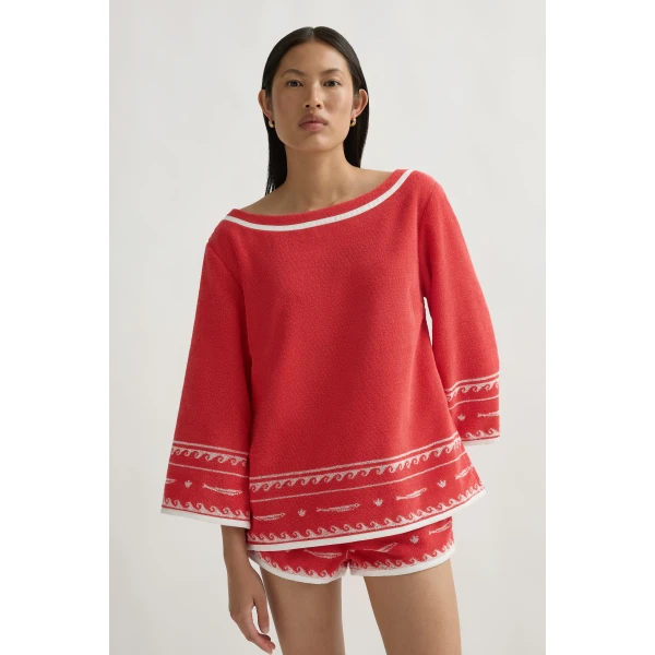 Posse Cody Top in Red Ivory Fish | Tops | Coveti, view 3
