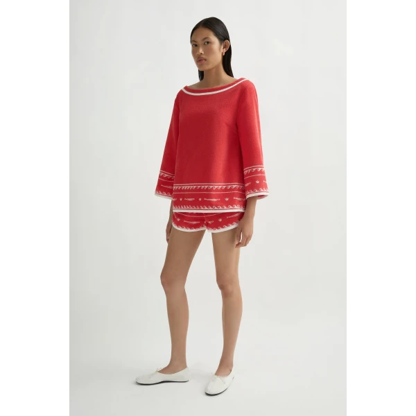 Posse Cody Top in Red Ivory Fish | Tops | Coveti, view 4