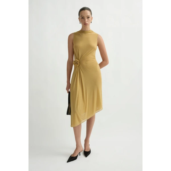 Posse Cynthia Dress in Rattan | Midi Dresses | Coveti, view 2