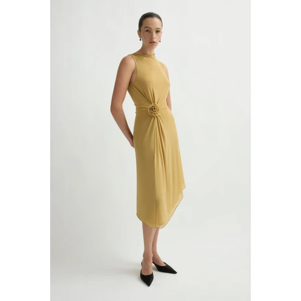 Posse Cynthia Dress in Rattan | Midi Dresses | Coveti, view 3