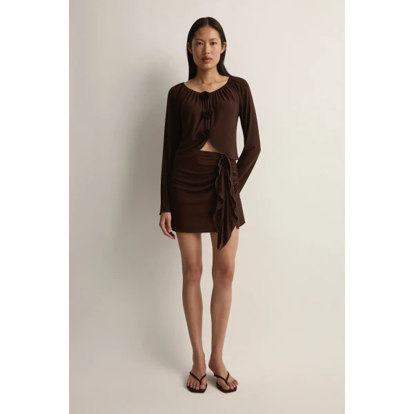 Posse Cynthia Skirt in Chocolate | Midi Skirts | Coveti, view 3