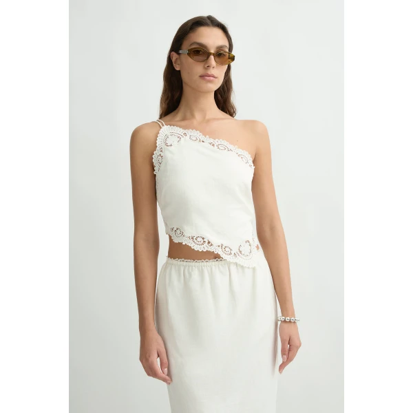 Posse Darya One Shoulder Top in Cream | Tops | Coveti, view 2