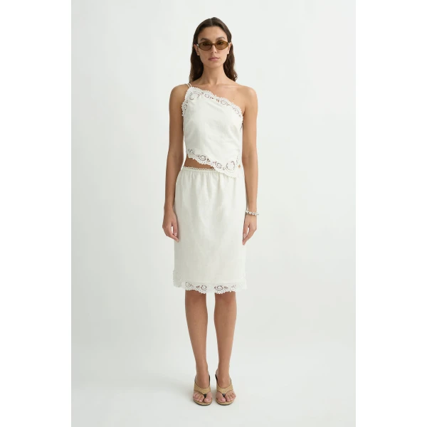 Posse Darya Skirt in Cream | Midi Skirts | Coveti, view 2