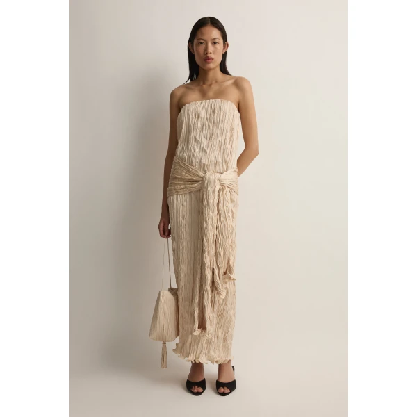 Posse Esme Strapless Dress in Cream | Midi Dresses | Coveti, view 3