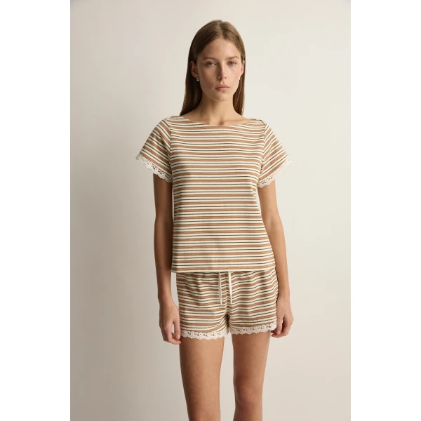 Posse Maeve Baby Tee in Toffee Stripe | T-shirts | Coveti, view 2