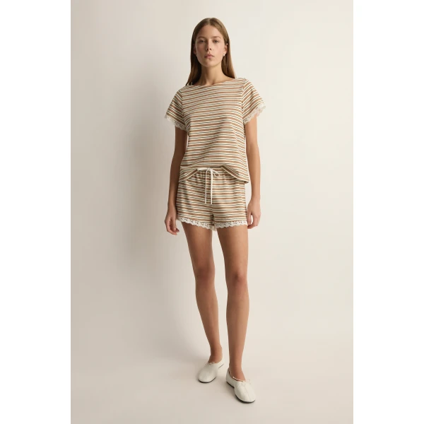 Posse Maeve Baby Tee in Toffee Stripe | T-shirts | Coveti, view 3