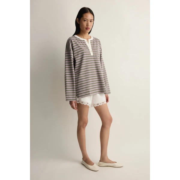 Posse Maeve Long Sleeve Top in Lilac Sage Stripe | Long Sleeve | Coveti, view 4