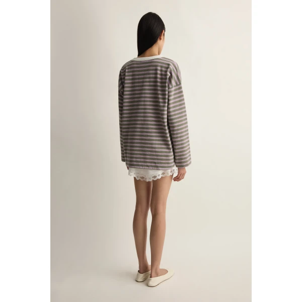 Posse Maeve Long Sleeve Top in Lilac Sage Stripe | Long Sleeve | Coveti, view 5