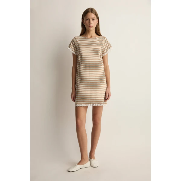 Posse Maeve Mini Dress in Toffee Stripe | Mini Dresses | Coveti, view 2