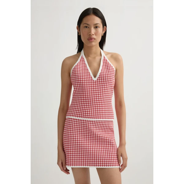 Posse Micah Halter Top in Red Gingham | Sleeveless | Coveti, view 2
