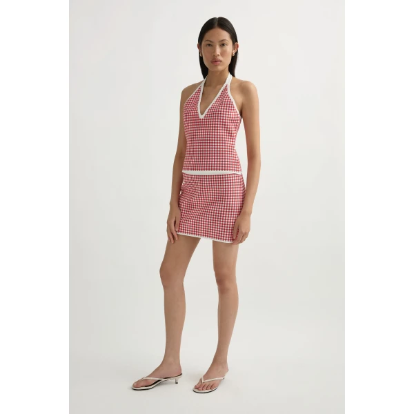 Posse Micah Halter Top in Red Gingham | Sleeveless | Coveti, view 4