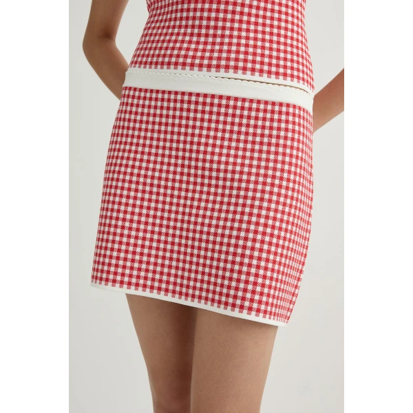 Posse Micah Skirt in Red Gingham | Midi Skirts | Coveti, view 2