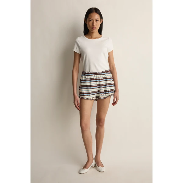 Posse Nadine Ruffle Short in Chocolate Multi Stripe | Shorts | Coveti, view 2