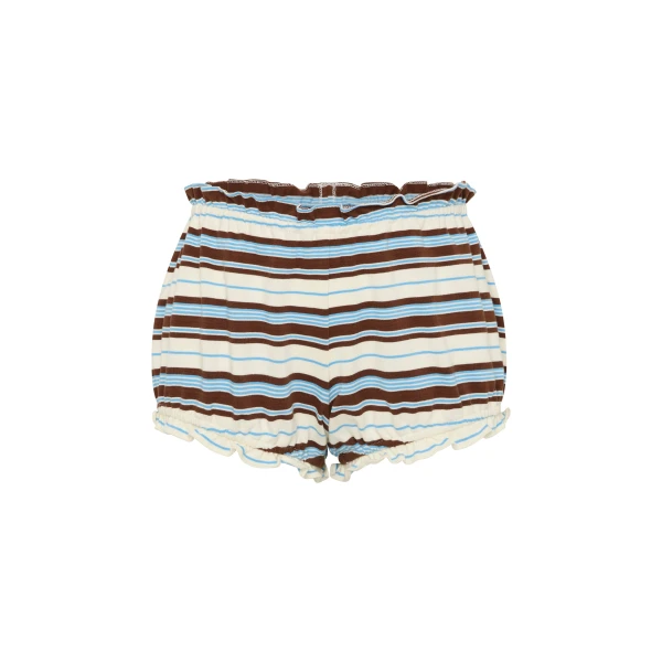Posse Nadine Ruffle Short in Chocolate Multi Stripe | Shorts | Coveti