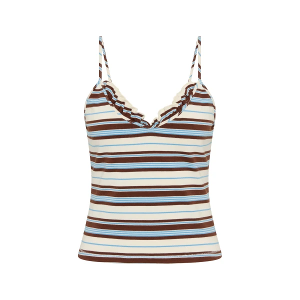 Posse Nadine Ruffle Tank in Chocolate Multi Stripe | Sleeveless | Coveti