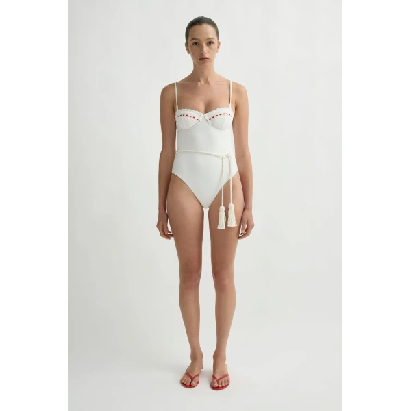 Posse Pia One Piece in Vintage White Red | Swimsuits | Coveti, view 2