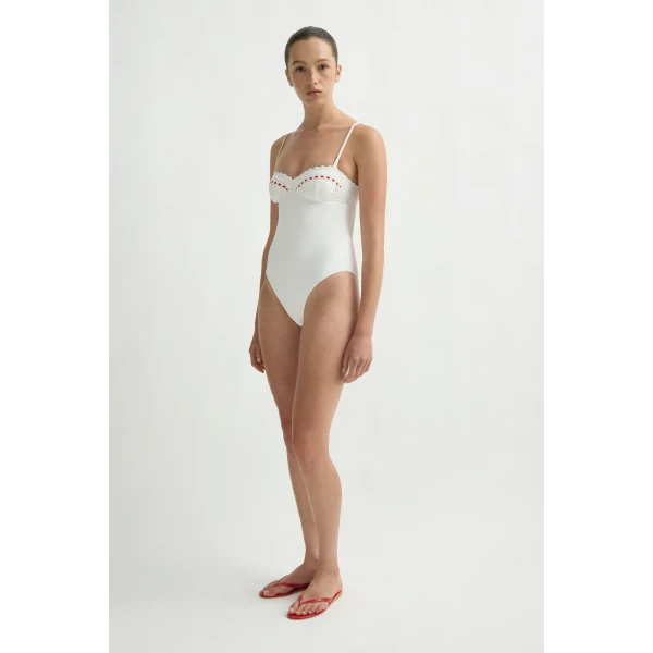 Posse Pia One Piece in Vintage White Red | Swimsuits | Coveti, view 3