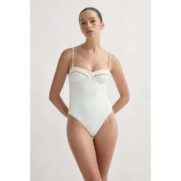 Posse Pia One Piece in Vintage White Red | Swimsuits | Coveti, view 4