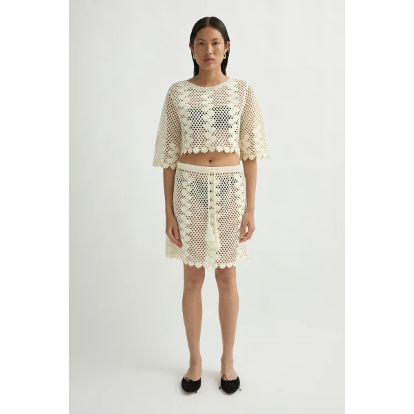 Posse Saskia Skirt in Ivory | Midi Skirts | Coveti, view 2
