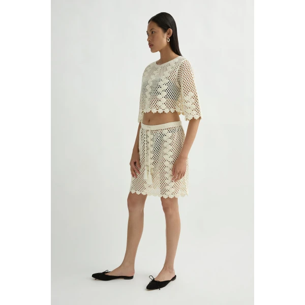 Posse Saskia Skirt in Ivory | Midi Skirts | Coveti, view 3