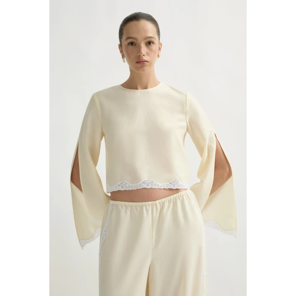 Posse Tabitha Long Sleeve Blouse in Buttermilk | Blouse | Coveti, view 2